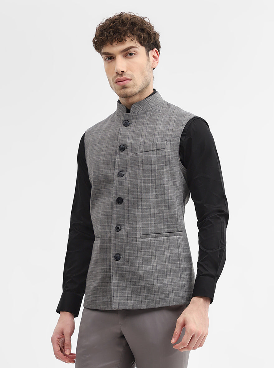 Grey Checked Regular Fit Modi Jacket | JadeBlue