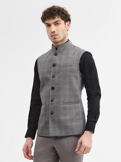 Grey Checked Regular Fit Modi Jacket | JadeBlue