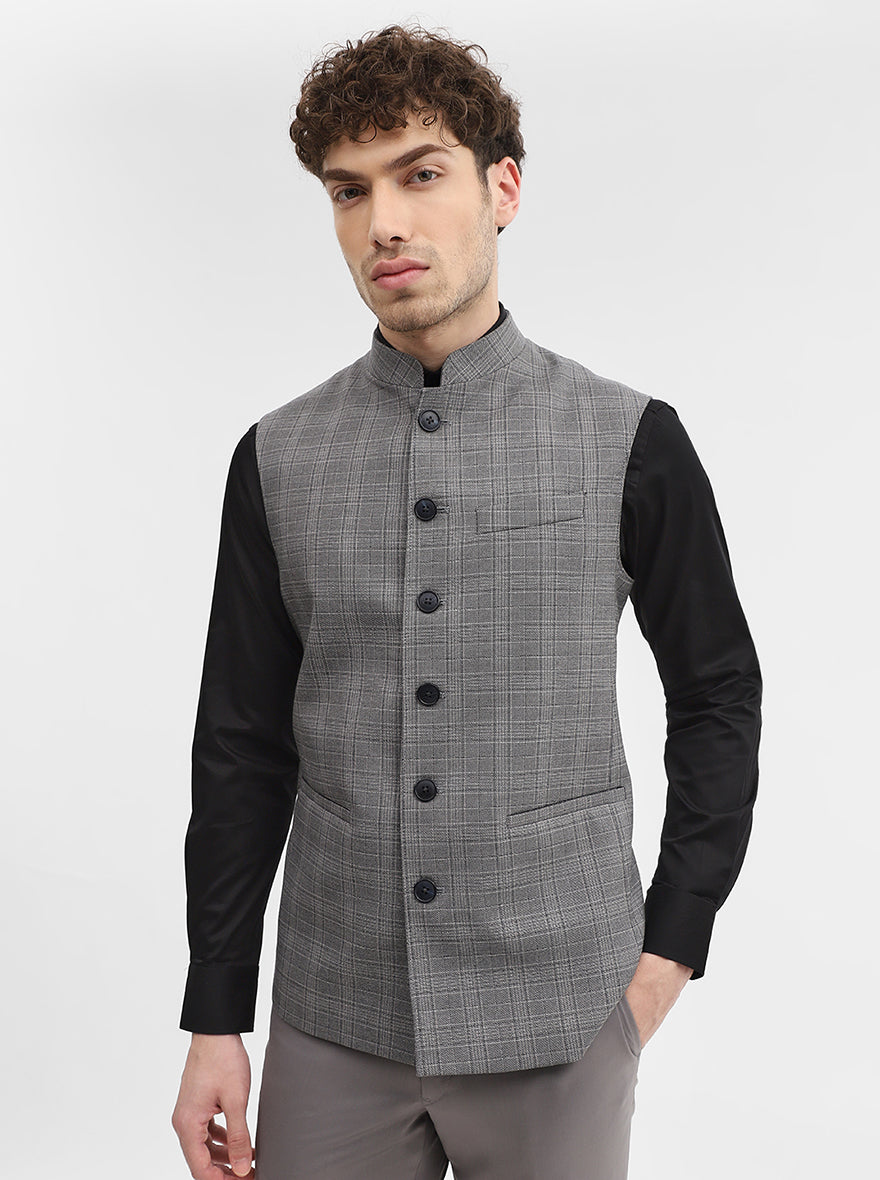Grey Checked Regular Fit Modi Jacket | JadeBlue