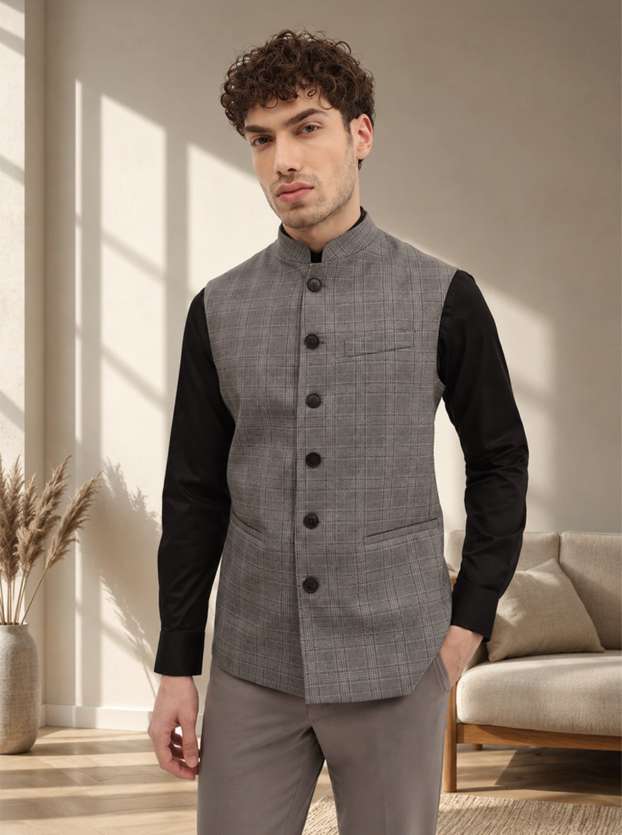 Grey Checked Regular Fit Modi Jacket | JadeBlue