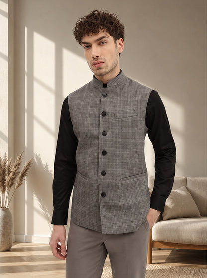 Grey Checked Regular Fit Modi Jacket | JadeBlue