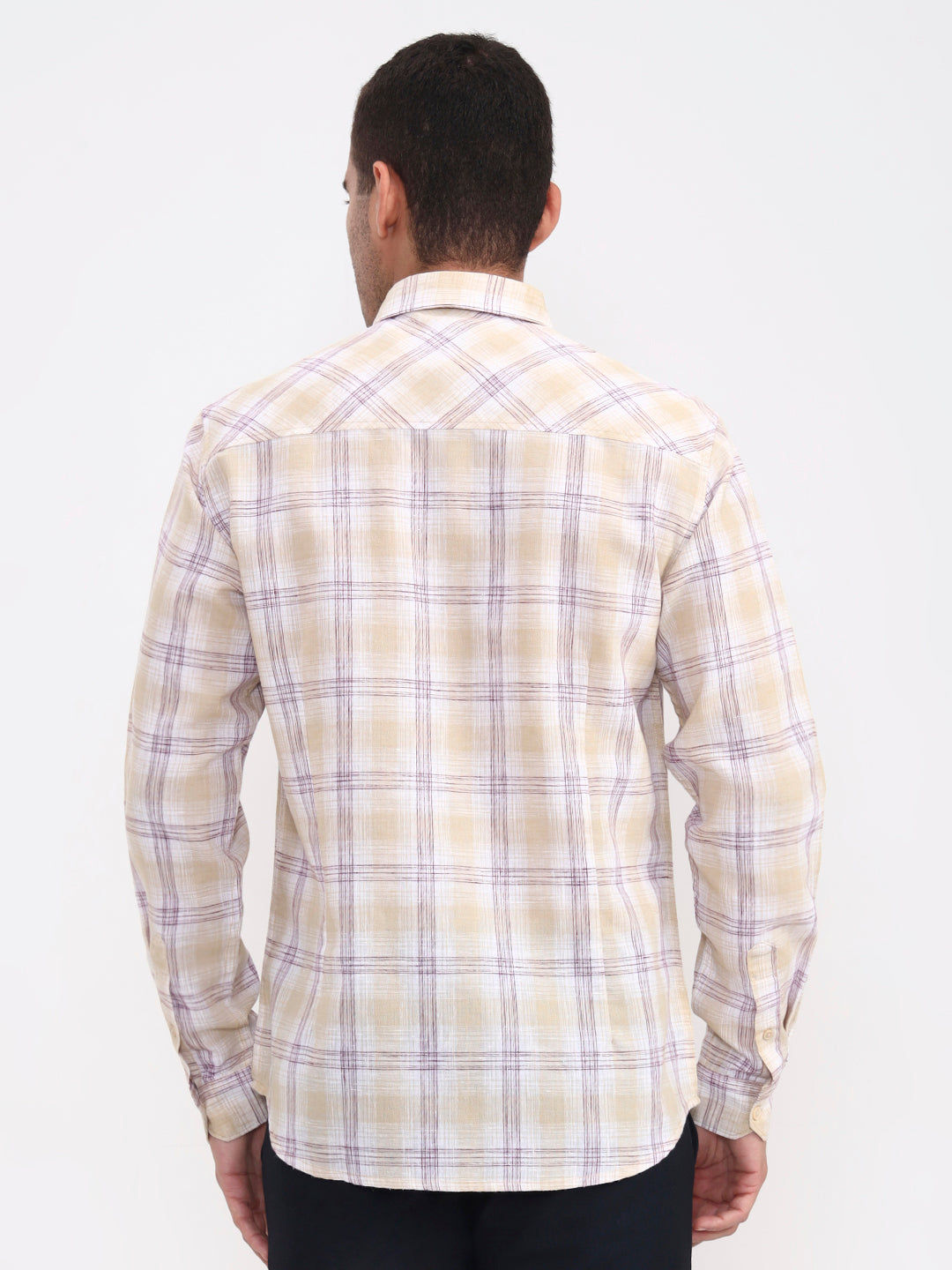 Khaki Checked Slim Fit Casual Shirt | Greenfibre