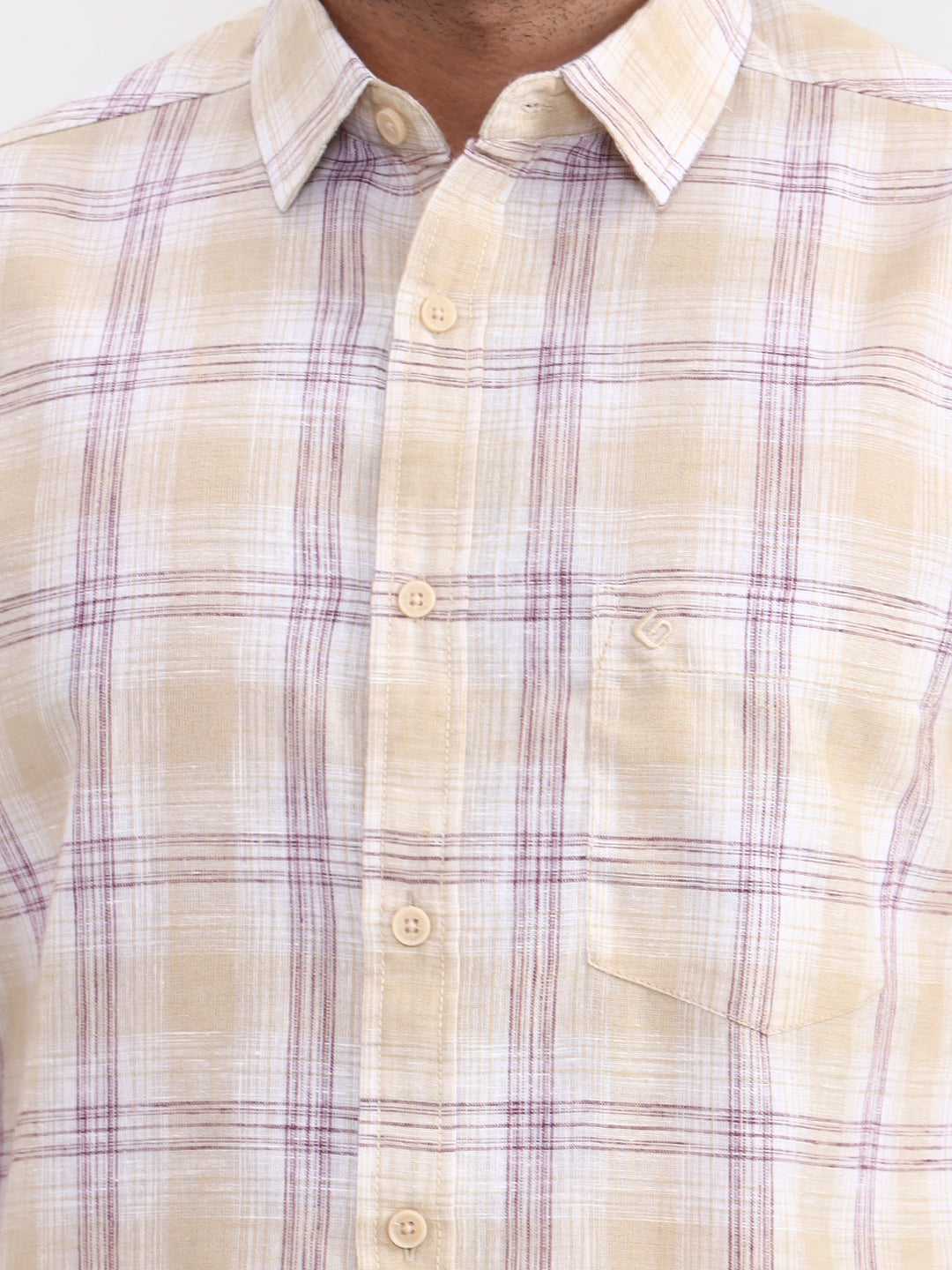 Khaki Checked Slim Fit Casual Shirt | Greenfibre