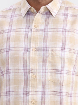 Khaki Checked Slim Fit Casual Shirt | Greenfibre