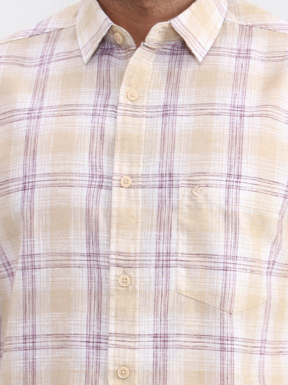 Khaki Checked Slim Fit Casual Shirt | Greenfibre