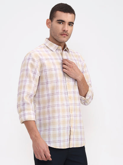 Khaki Checked Slim Fit Casual Shirt | Greenfibre