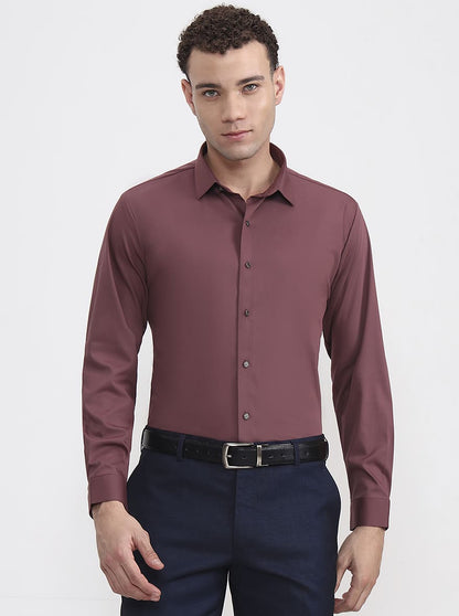 Dark Pink Solid Slim Fit Party Wear Shirt | Wyre
