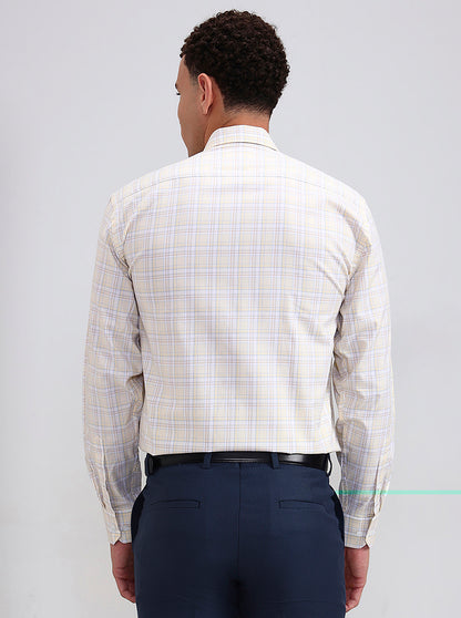 Yellow & White Checked Regular Fit Formal Shirt | JadeBlue