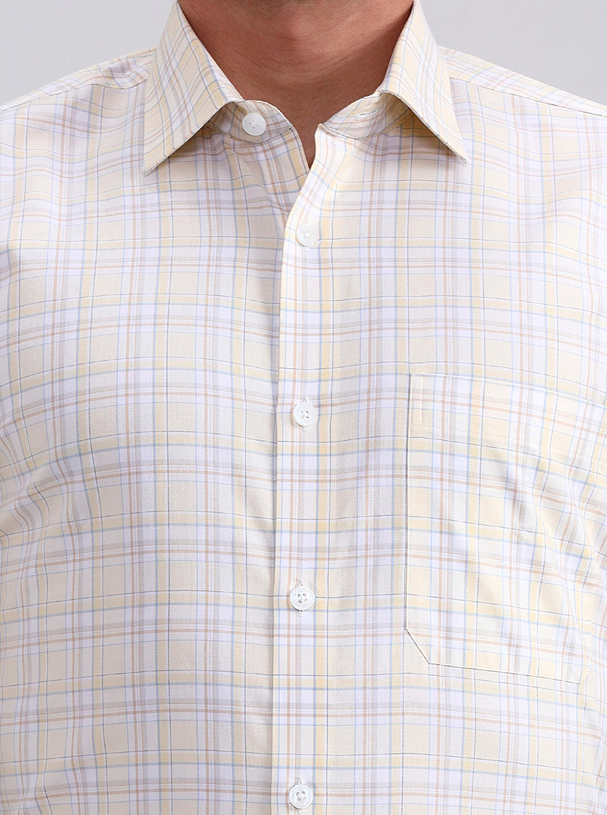 Yellow & White Checked Regular Fit Formal Shirt | JadeBlue