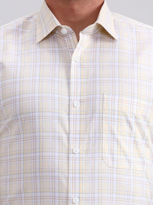 Yellow & White Checked Regular Fit Formal Shirt | JadeBlue