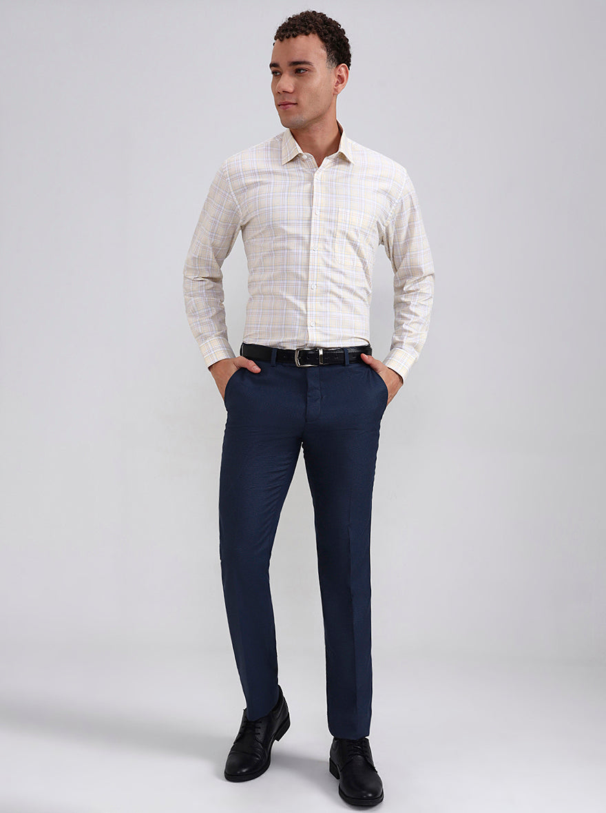 Yellow & White Checked Regular Fit Formal Shirt | JadeBlue