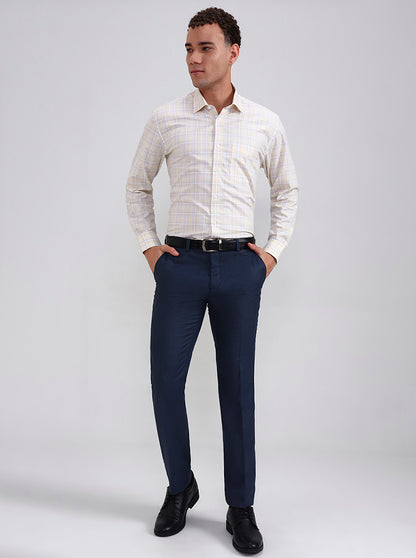 Yellow & White Checked Regular Fit Formal Shirt | JadeBlue