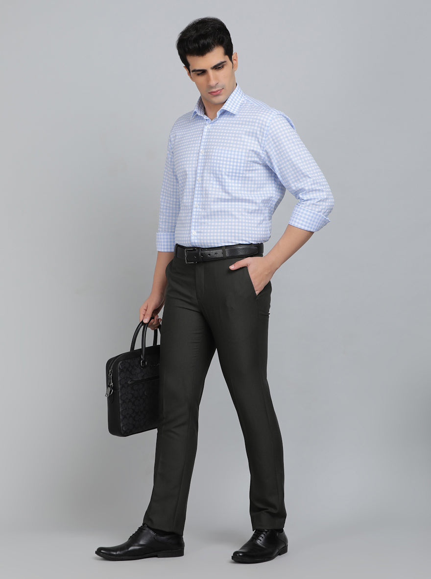 Green Solid Slim Fit Formal Trouser | Metal