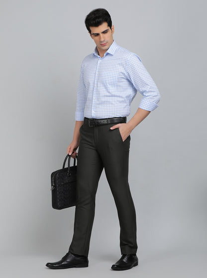 Green Solid Slim Fit Formal Trouser | Metal