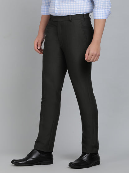 Green Solid Slim Fit Formal Trouser | Metal