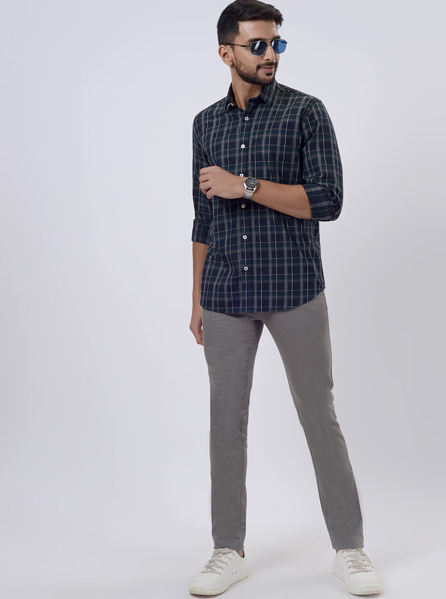 Blue Checked Tailored Fit Semi Casual Shirt | JadeBlue