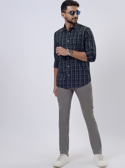 Blue Checked Tailored Fit Semi Casual Shirt | JadeBlue