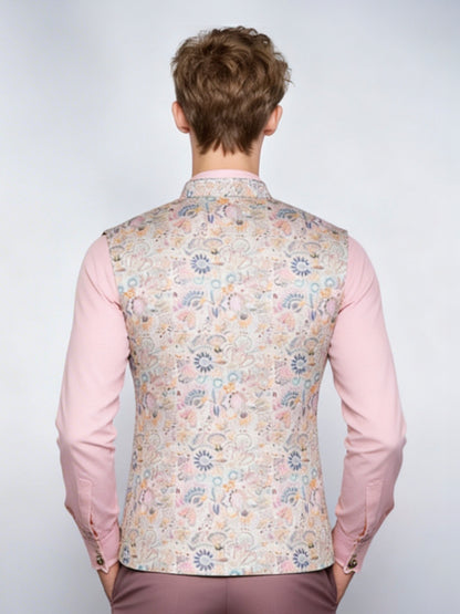 Cream Printed Waistcoat | Wyre