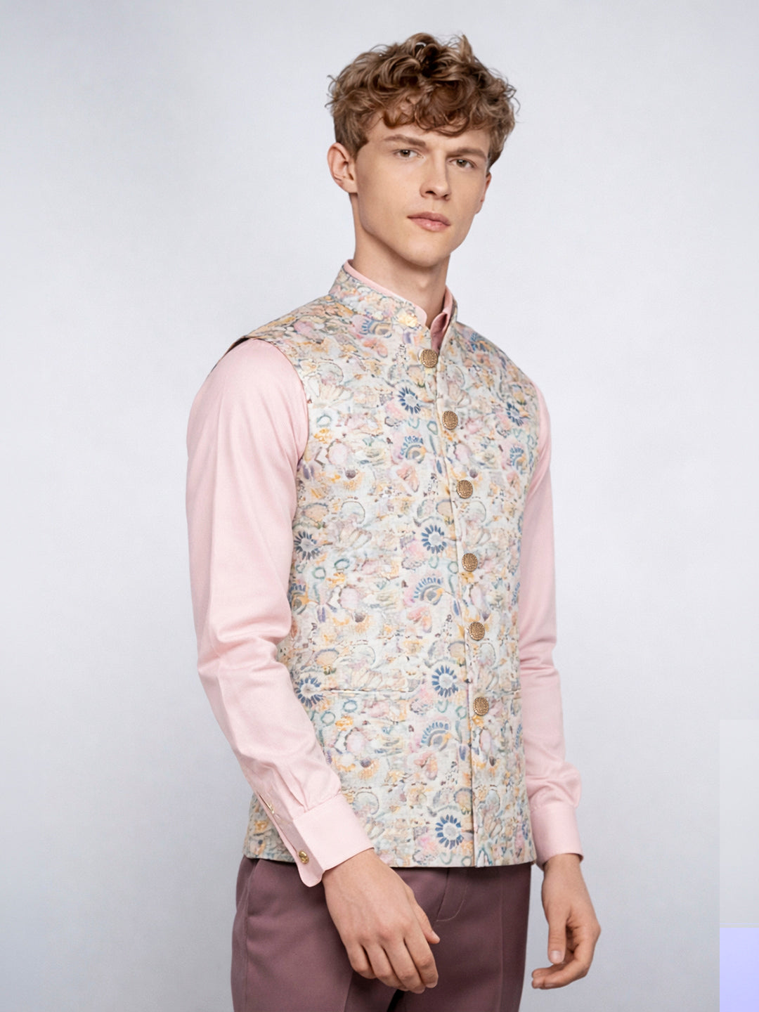 Cream Printed Waistcoat | Wyre