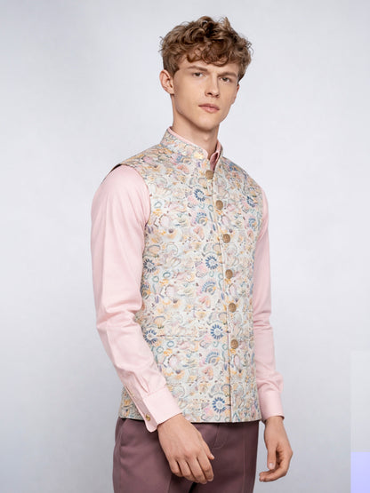 Cream Printed Waistcoat | Wyre