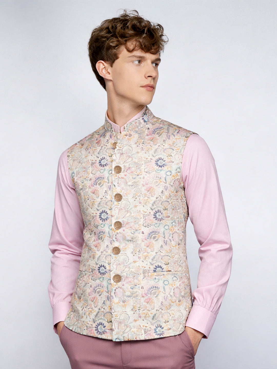 Cream Printed Waistcoat | Wyre