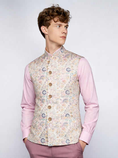 Cream Printed Waistcoat | Wyre
