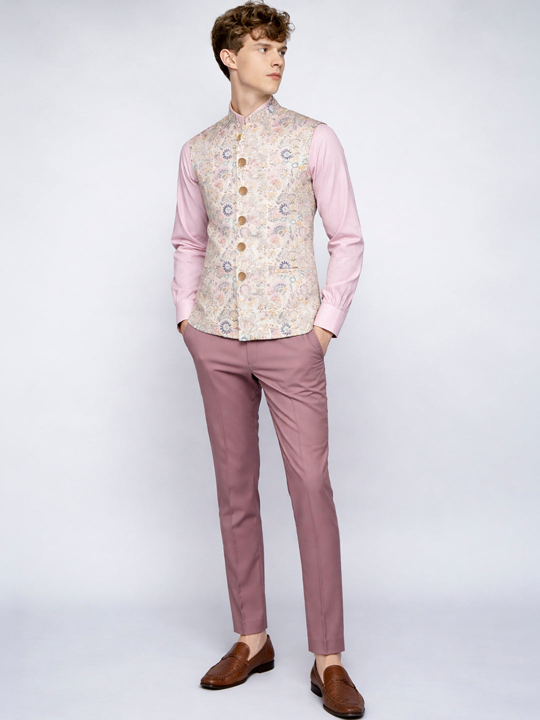 Cream Printed Waistcoat | Wyre