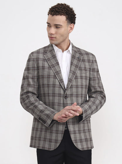 Brown Checked Regular Fit Blazer | JB X JB