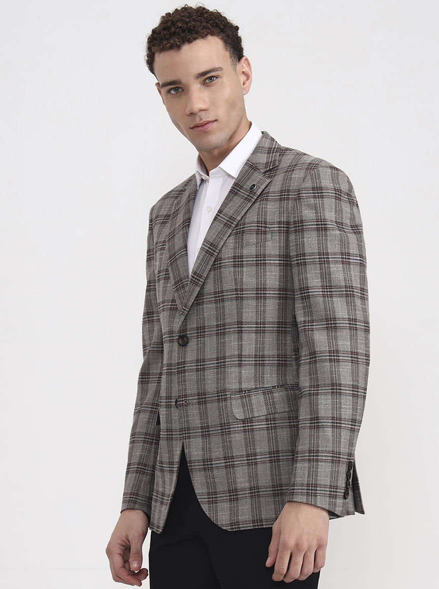 Brown Checked Regular Fit Blazer | JB X JB