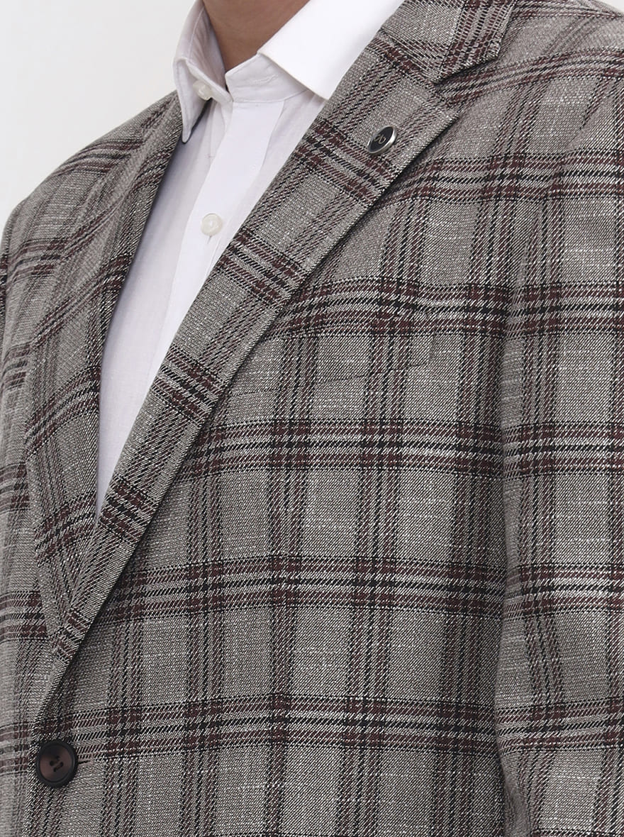 Brown Checked Regular Fit Blazer | JB X JB