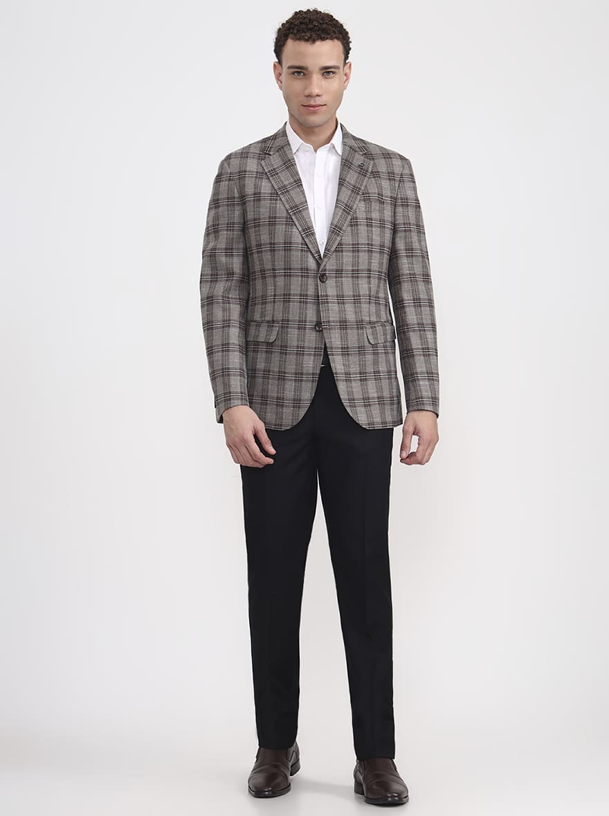 Brown Checked Regular Fit Blazer | JB X JB