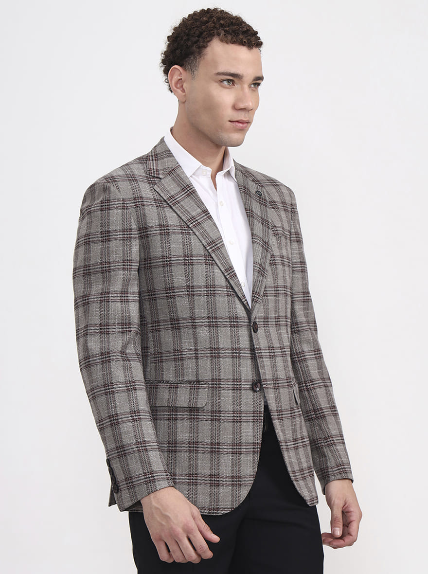 Brown Checked Regular Fit Blazer | JB X JB
