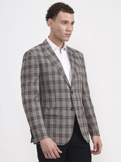 Brown Checked Regular Fit Blazer | JB X JB
