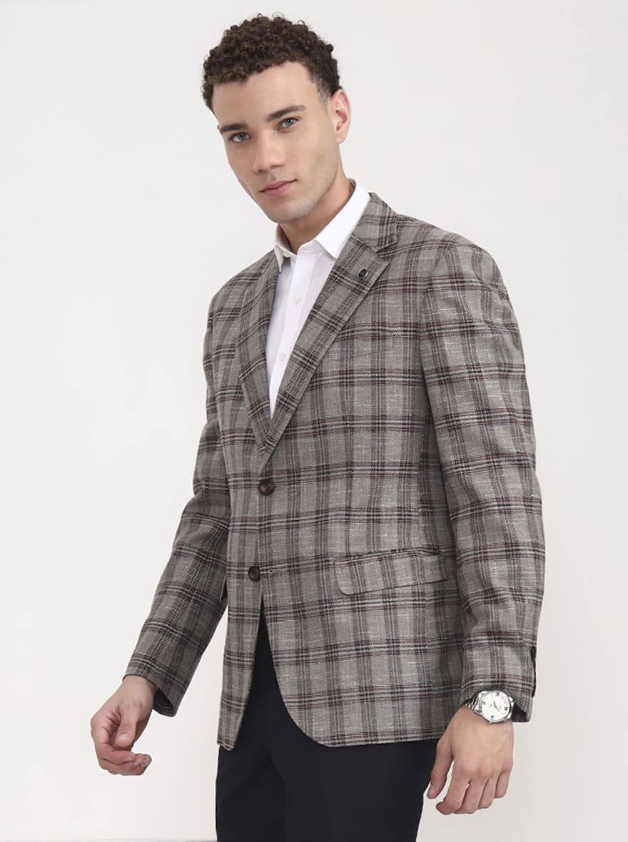 Brown Checked Regular Fit Blazer | JB X JB