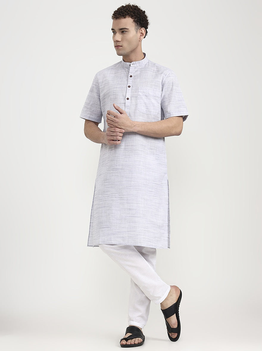 Grey & Light Blue Self Textured Modi Kurta | JadeBlue