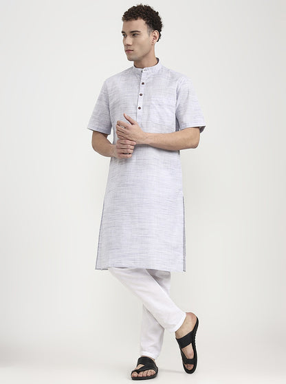 Grey & Light Blue Self Textured Modi Kurta | JadeBlue