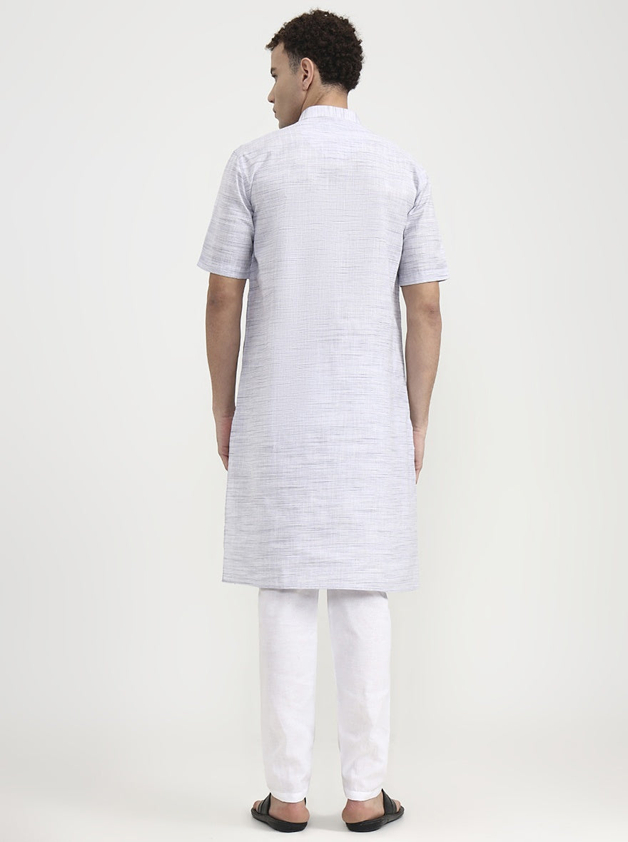 Grey & Light Blue Self Textured Modi Kurta | JadeBlue