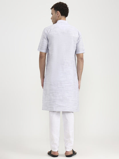 Grey & Light Blue Self Textured Modi Kurta | JadeBlue