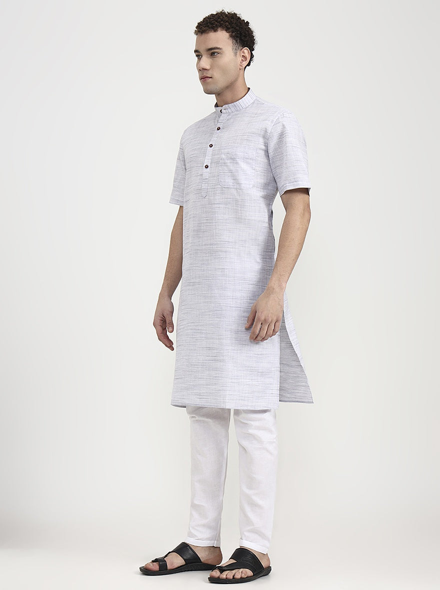 Grey & Light Blue Self Textured Modi Kurta | JadeBlue