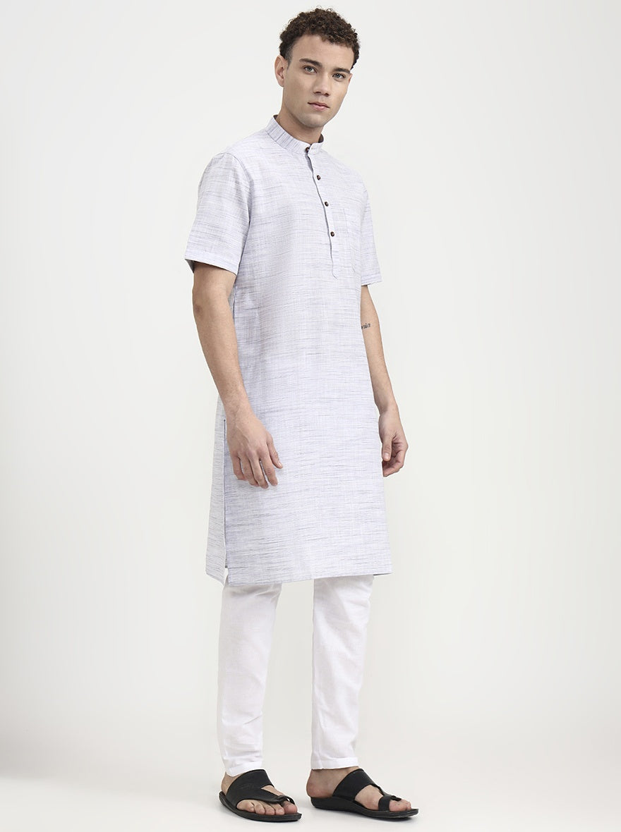 Grey & Light Blue Self Textured Modi Kurta | JadeBlue