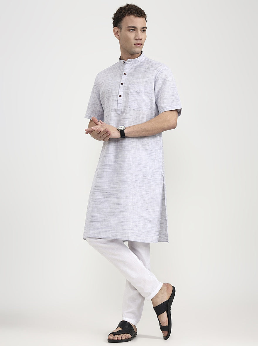 Grey & Light Blue Self Textured Modi Kurta | JadeBlue