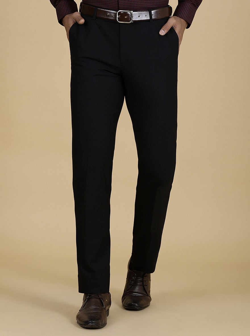 Black Solid Slim Fit Formal Trouser | Metal