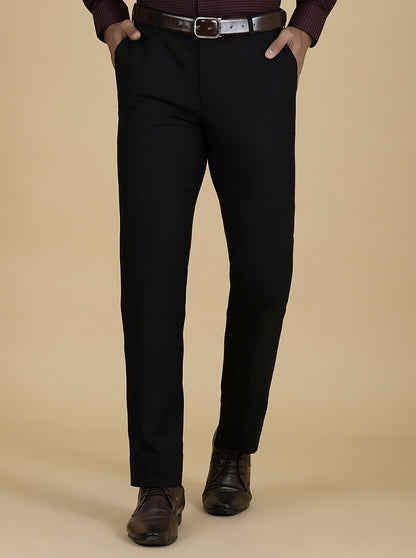 Black Solid Slim Fit Formal Trouser | Metal