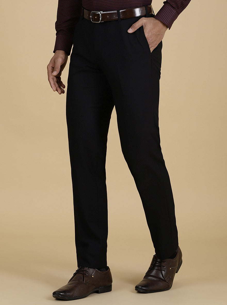 Black Solid Slim Fit Formal Trouser | Metal