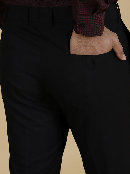 Black Solid Slim Fit Formal Trouser | Metal