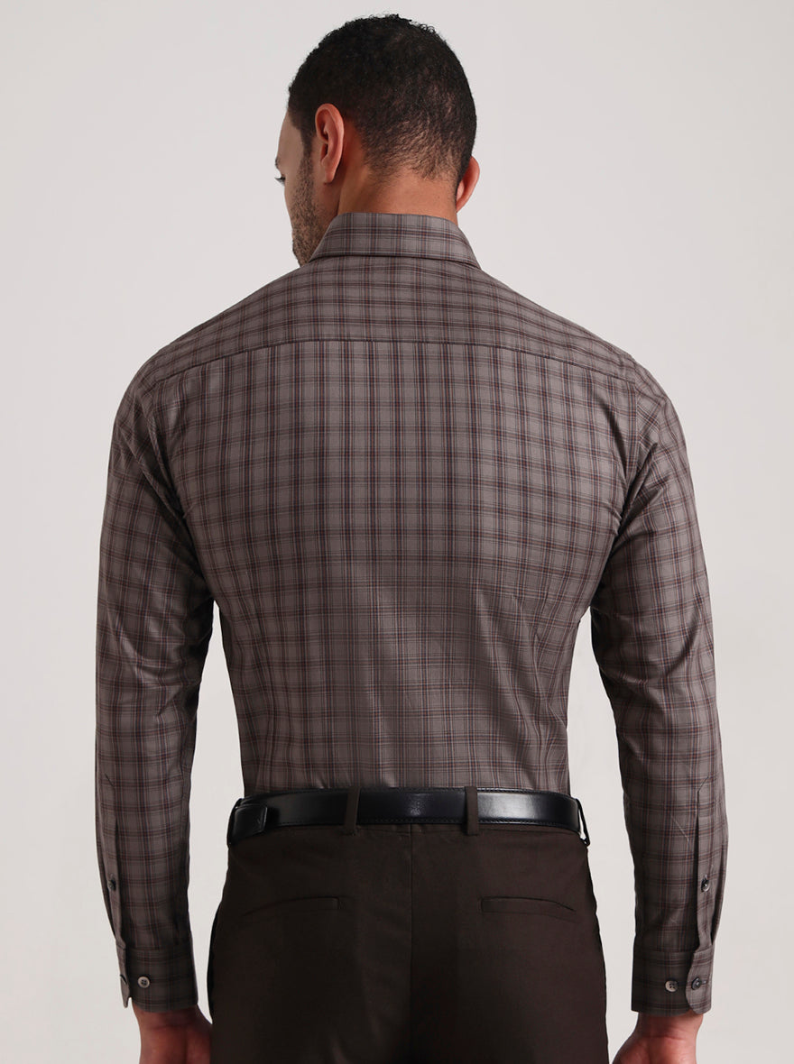 Brown Checked Slim Fit Formal Shirt | Metal