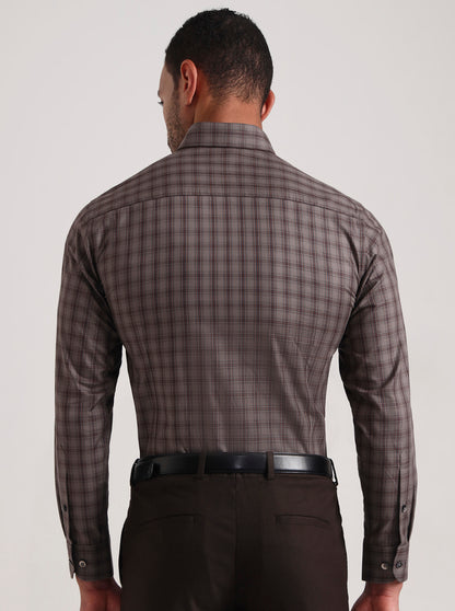 Brown Checked Slim Fit Formal Shirt | Metal
