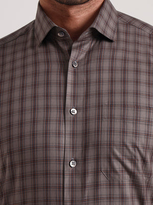 Brown Checked Slim Fit Formal Shirt | Metal