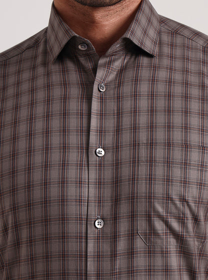 Brown Checked Slim Fit Formal Shirt | Metal