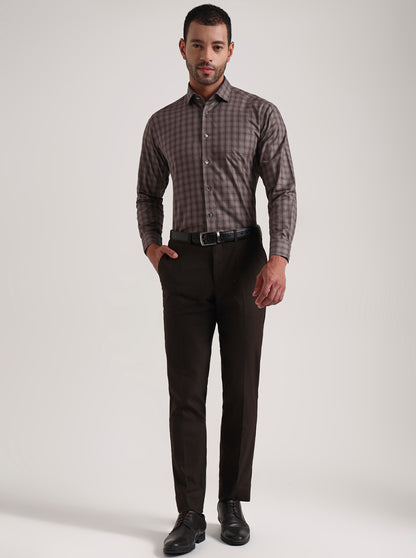 Brown Checked Slim Fit Formal Shirt | Metal